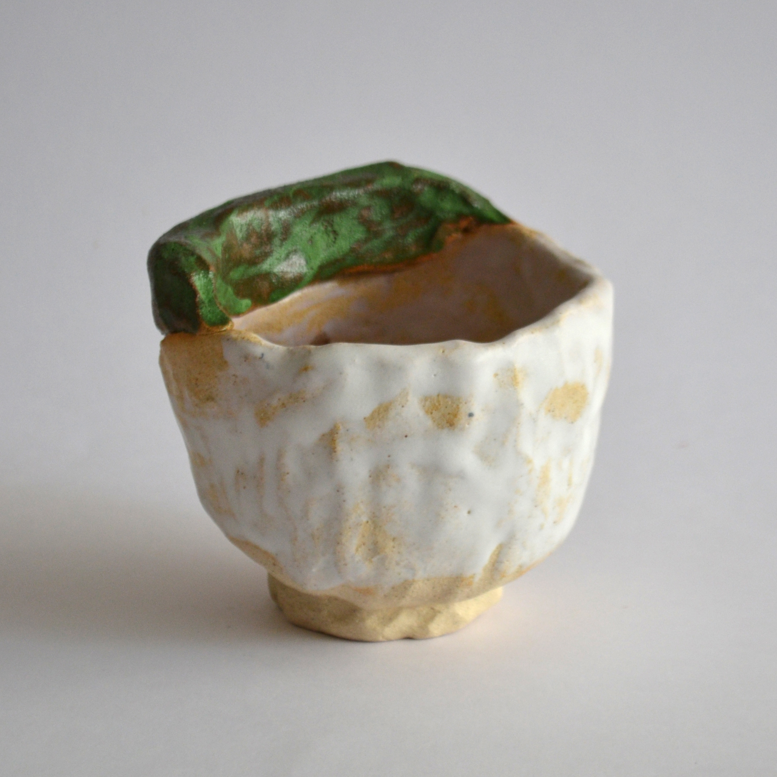 white green stoneware cup